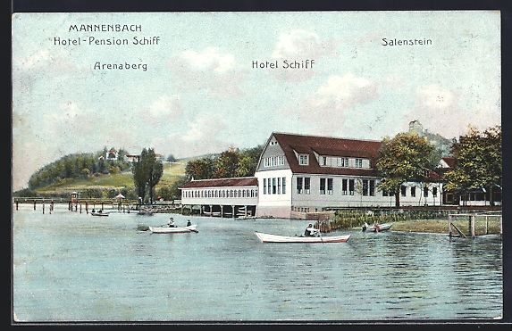 Cartoline postali: Mannenbach, Hotel-Pension Schiff mit Sal – Usato da Berlin venduto da bartko-reher
