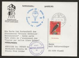 1971 Ballon Schweiz Bümplitz Grandsivaz Luftpost