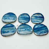 Ensemble unique de six sous-verres en agate bleue