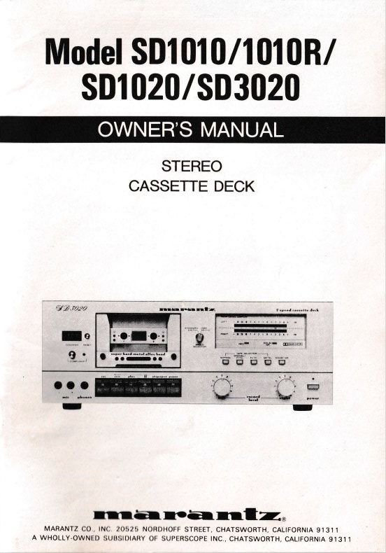 Marantz Documenti: Marantz SD1010/1010R/SD1020/SD3020 Anleitung – Usato da Madiswil venduto da miglan