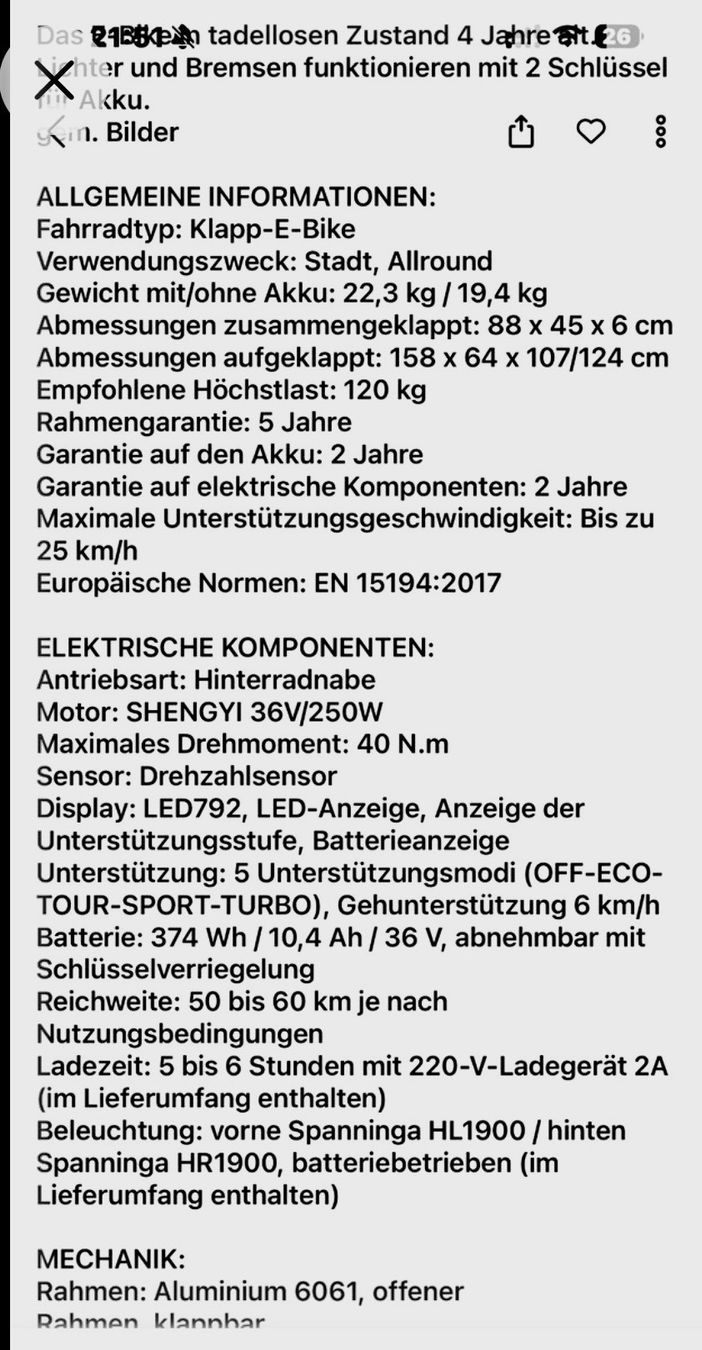 Biciclette: E-Velo klappbar – Usato da Luzern venduto da swiss041 4