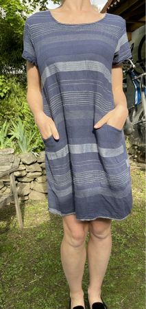 Abito estivo di cotona a  righe blu con tasche-M/L