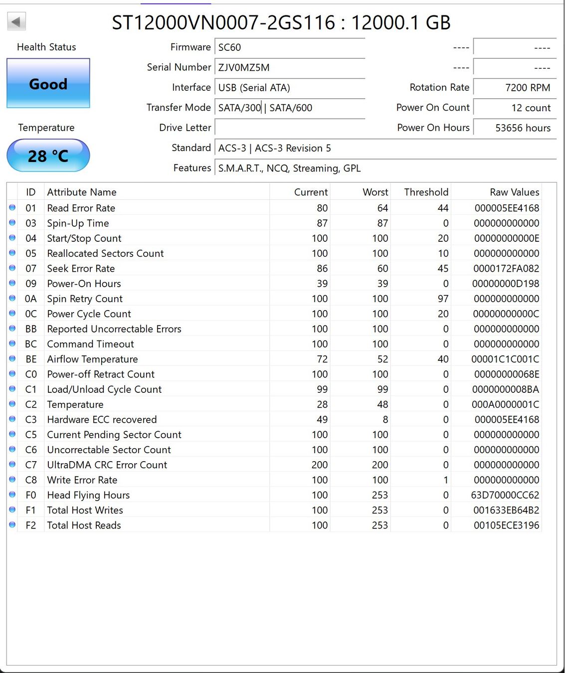 Seagate Dischi rigidi: Disk SATA 12Tb Seagate IronWolf NAS - 53656 Stunden – Usato da Zürich venduto da Lock5151 2
