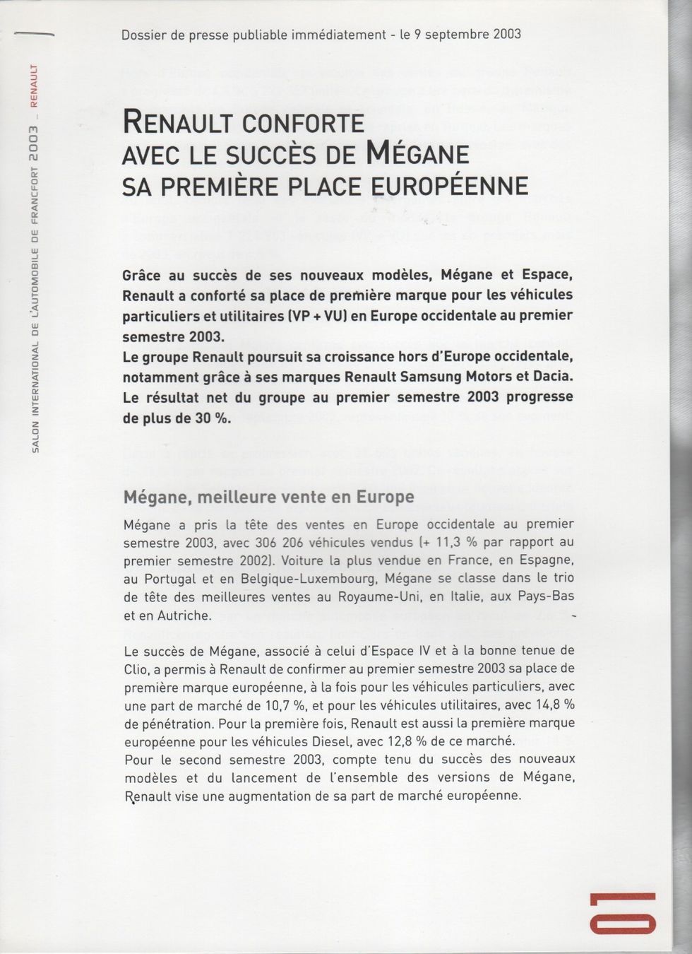 Renault Documents: Pressemappe Renault IAA 2003 – D'occasion à Corminboeuf par corbay 3