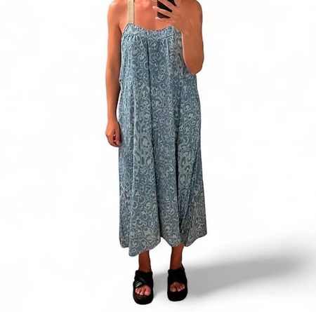 summery denim maxi dress size S to L with pockets