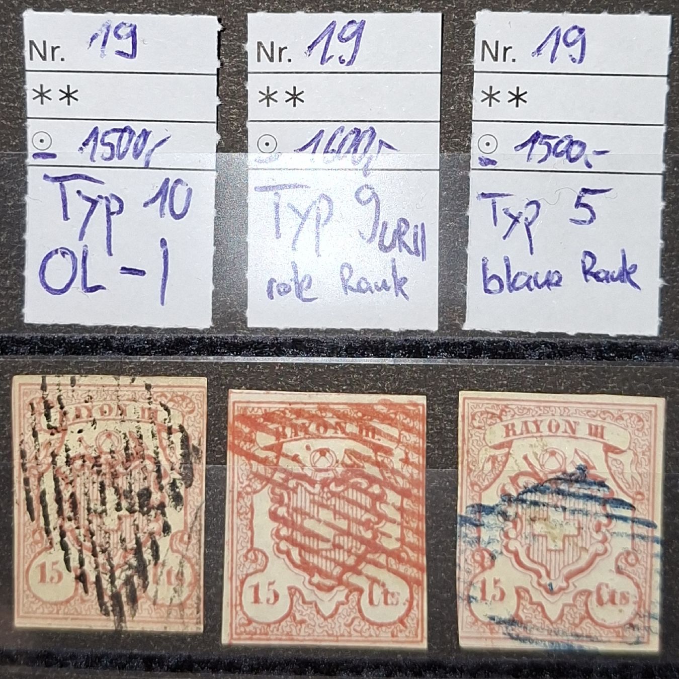 Tutti i francobolli: Rayon Nr. 19 Cts 3 Stk. Kat. 4700.- – Usato da Balgach venduto da SIMEON27