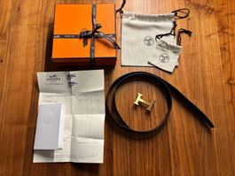 HERMES Wendegürtel schwarz/gold (95 cm) mit H-Schnalle gold