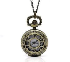 NEUE Taschenuhr Umhängeuhr in Bronze mit Deckel und Kette