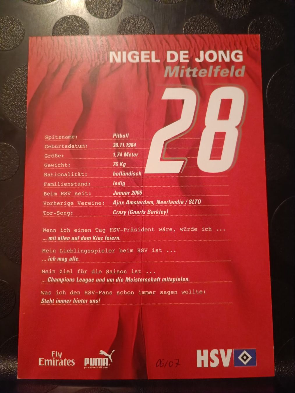 Autografi: Nigel de Jong - HSV - Handsigniert – Usato da Menziken venduto da Artographs 1