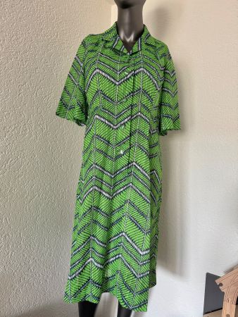 Vintage Sommerkleid Hemdkleid Grün Weiss Muster Gr L