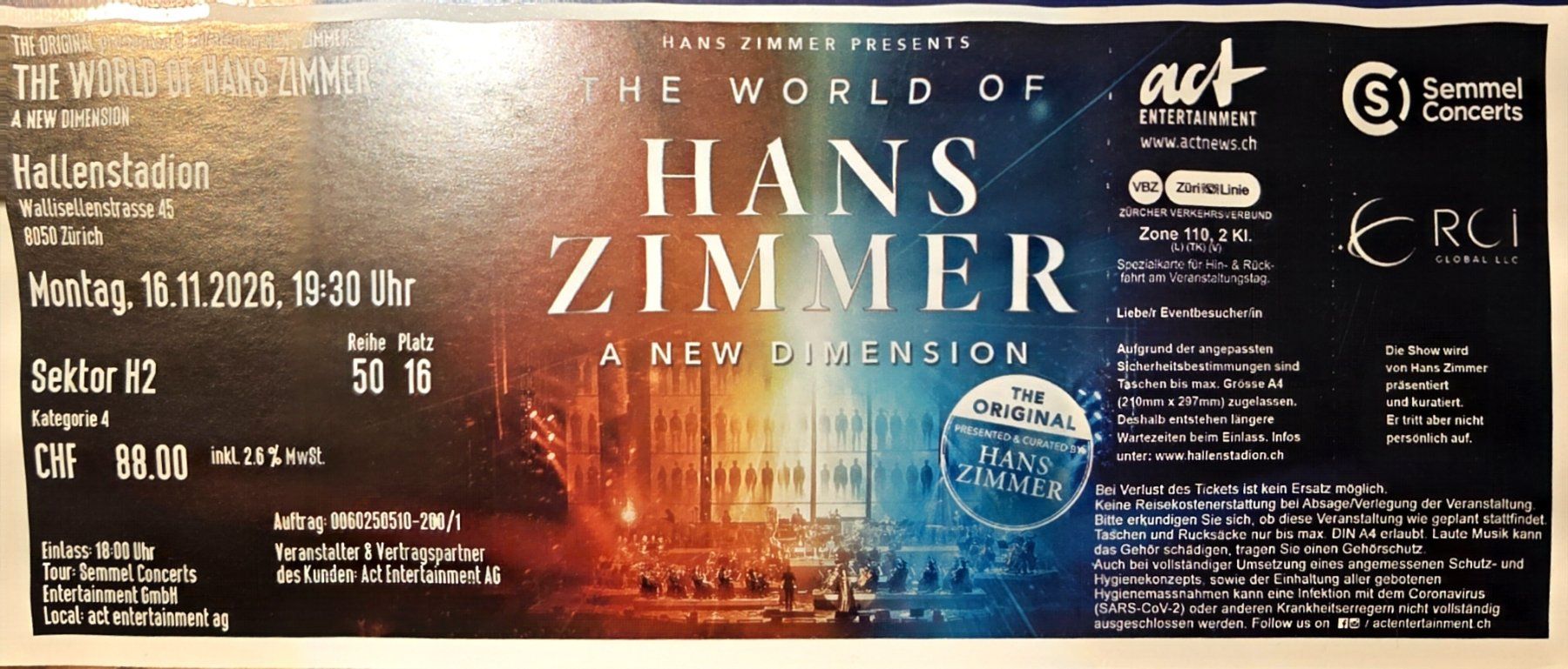 Biglietti: 2 place concert hans zimmer – Nuovo e nell'imballaggio originale da la verrerie venduto da ale_qs6j