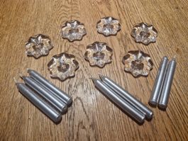 7 Glas Kerzenhalter Sternform mit 7 silberne Kerzen