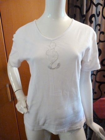 T-Shirt ASIOKA Collection, Gr. M, weiss silberner Katze %