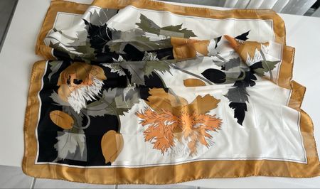 Scarf Floral Print Orange White Black Good Condition