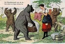 K.GEHRI Bärenkarte gel. 1924! Ds Chindshemmeli wär afe da