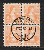 1907 Helvetia Nr.105 im 4er-Block ʘ, signiert