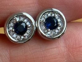 Luxus Elegante Zirkonia Ohrstecker Farbe: Silber/Dunkelblau