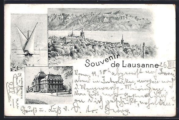 Cartoline postali: Litho Lausanne, Ortsansicht mit Kirche u – Usato da Berlin venduto da bartko-reher