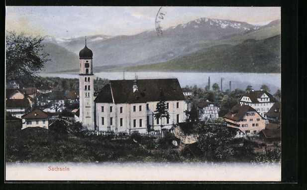 Ansichtskarten: AK Sachseln, Uferpartie mit Kirche, 1923 – Gebraucht aus Berlin von bartko-reher