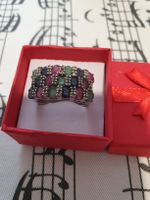 Opulenter Designer 925er Silber, Smaragd, Rubin, Saphir Ring