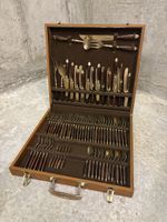 Besteck-Set in Koffer Messing und Holz