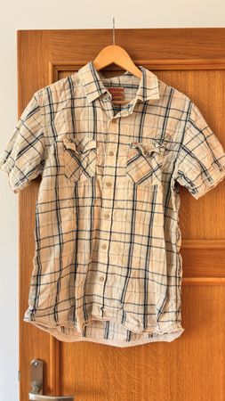 SodaCo Hemd kariert kurzarm beige blau Grösse L