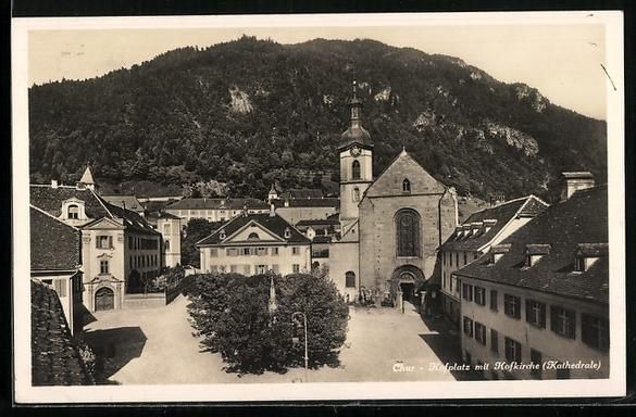 Cartoline postali: AK Chur, Hofplatz mit Hofkirche, 1927 – Usato da Berlin venduto da bartko-reher