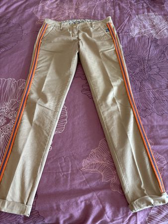 Barb’one Damenhose Gr.29 Khaki, Orange Seitenstreifen Sommer