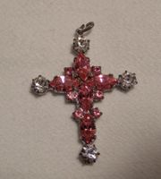1 Kreuz mit Strass-Steinen 3.4 cm - weiss und rosa - Bling