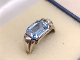 Art Deko 925er Silber Unisex Ring blau Topas Edelstein Top