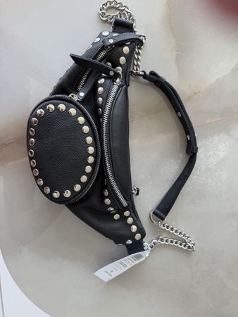 Le Petit Cartel Bauchtasche Nieten Schwarz Leder ungebraucht