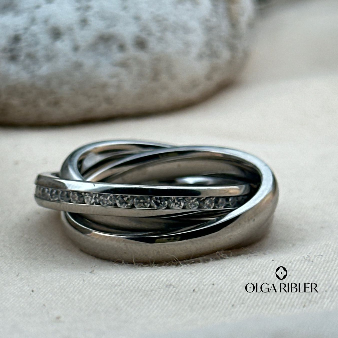 Olga Ribler Ringe: Edelstahl 3fach mit Zirkonia,  Ringgrösse 58 – Neu (gemäss Beschreibung) aus Luzern von Schmuckoutlet 3