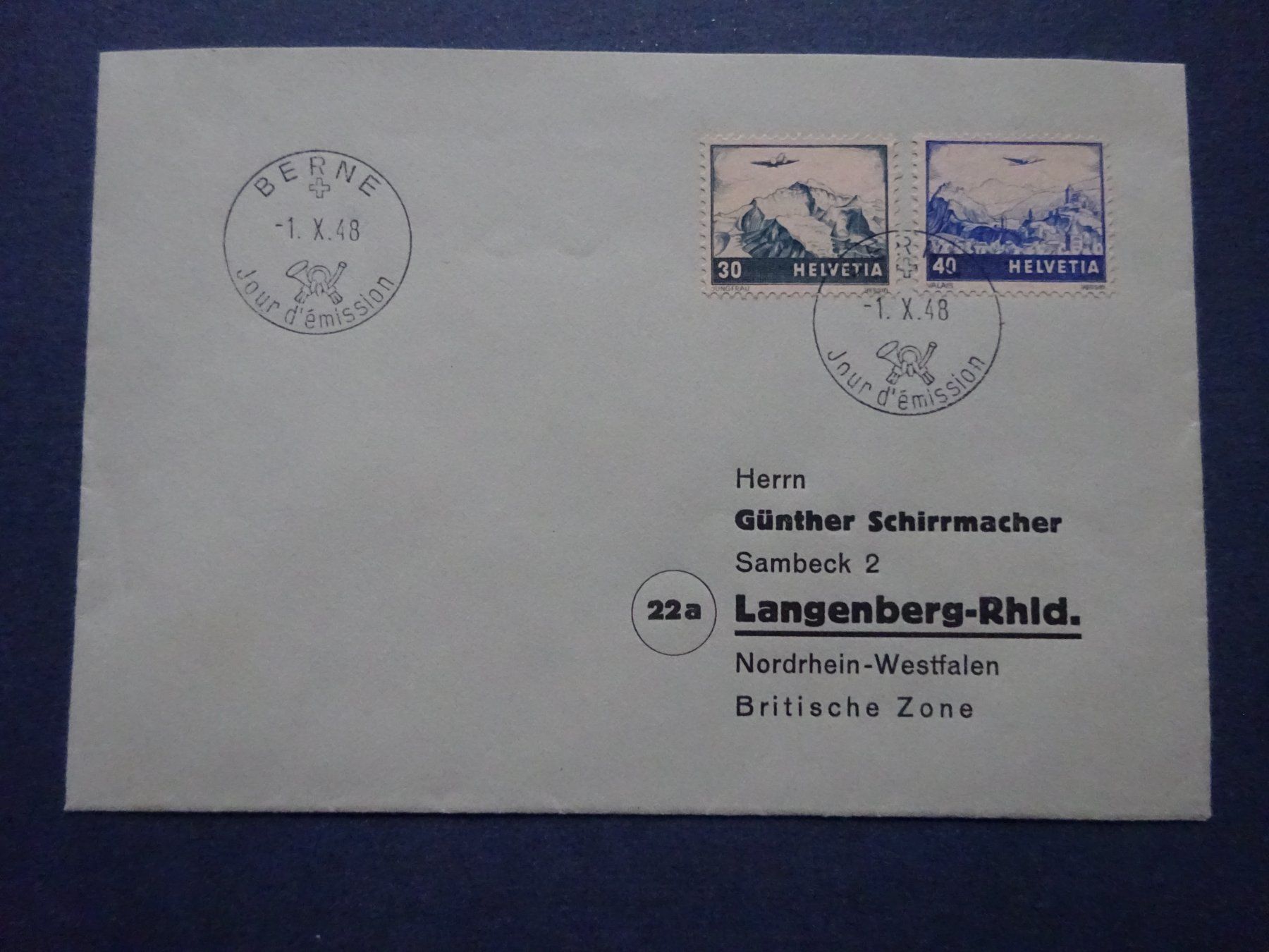 Tutti i francobolli: 1948  F43 - F44 FDC BERNE – Usato da Appenzell-Steinegg venduto da adi1975 2
