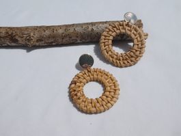 Grosse, leichte Rattan-Ohrstecker im Boho Style / NEU