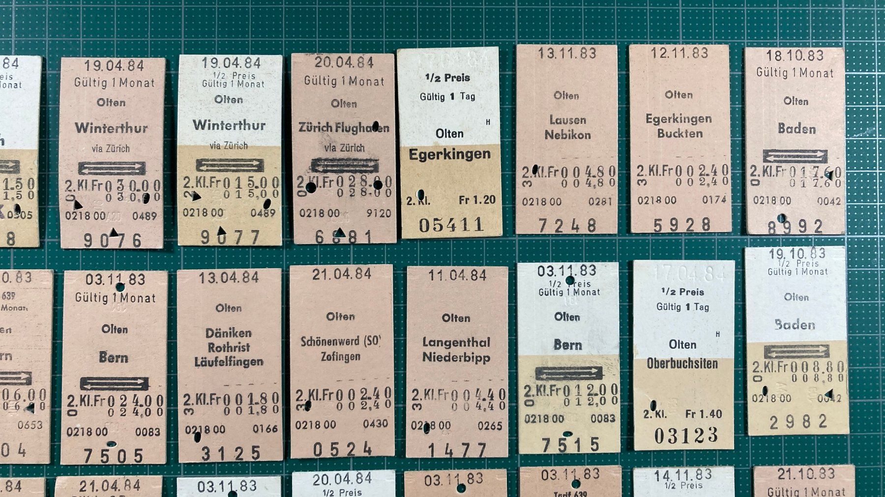 Biglietti: Olten, 46 Edmondsonsche Bahn Billette, 1983 / 1984, SBB – Usato da Lenzburg venduto da fh1 3