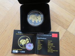 China 10 Yuan Panda Münze 2008 /1Oz Silber Gold Black Empire