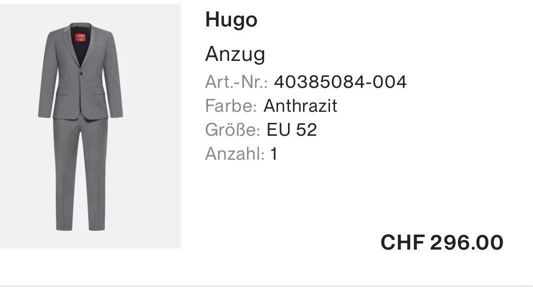 Costumes, combinaisons de sport et fonctionnelles: Anzug Herren Hugo  – Neuf avec emballage d'origine à Merlischachen par maerlischacher 6