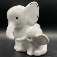 Keramik Elefanten Mama Kind 🐘 Weiss & Gold Deko, H: 7cm