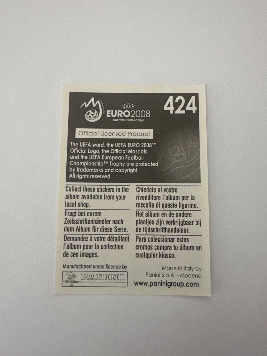 Panini Cartes à collectionner: Panini UEFA EM 2008 Sticker - Nr. 424 – D'occasion à Sulz AG par DealWerk 1