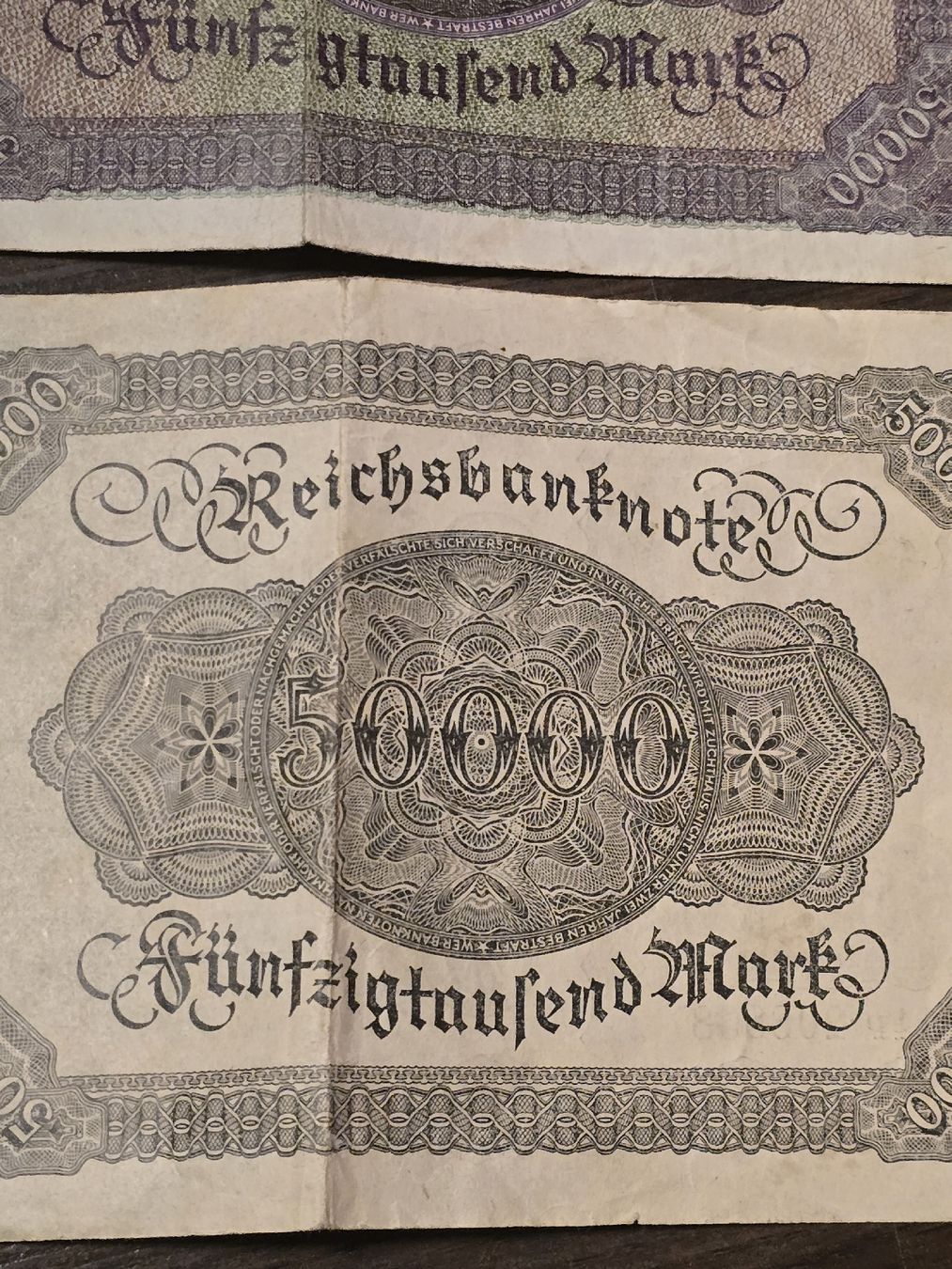 Banknoten: 2x Reichsbanknote 50000 Mark, Berlin 1922,  – Gebraucht aus BADEN von Sprinz 6