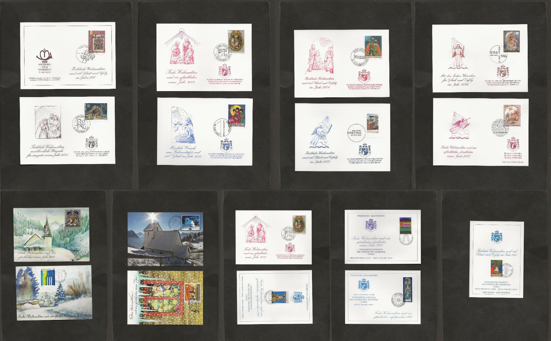 Alle Briefmarken: 17 Neujahrskarten von Liechtenstein – Gebraucht aus Au ZH von xelagreb01