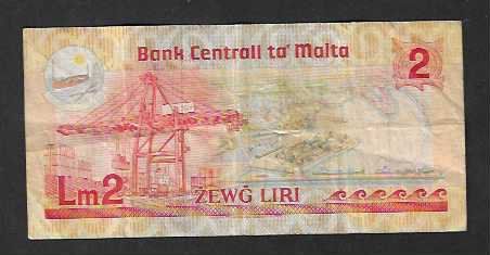 Banknoten: Malta  2  Liri  Gebraucht – Gebraucht aus Gordola von coinsandnotes 1
