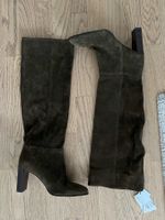 ZARA Stiefel, Wildleder, Khaki, Gr. 38, NEU, hoher Schaft