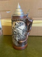 Bierkrug Zinndeckel/Fuchs-Henkel "Jäger Freud die grüne Heid