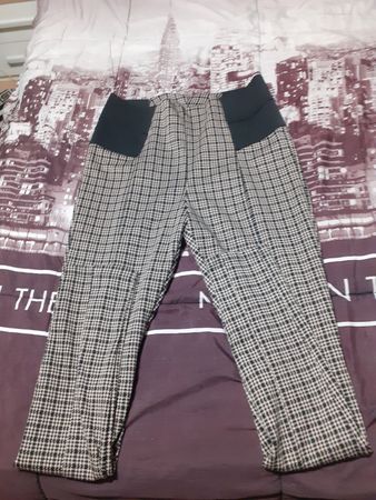 Damenhose kariert mit hohem Bund schwarz weiss Grösse 44/46