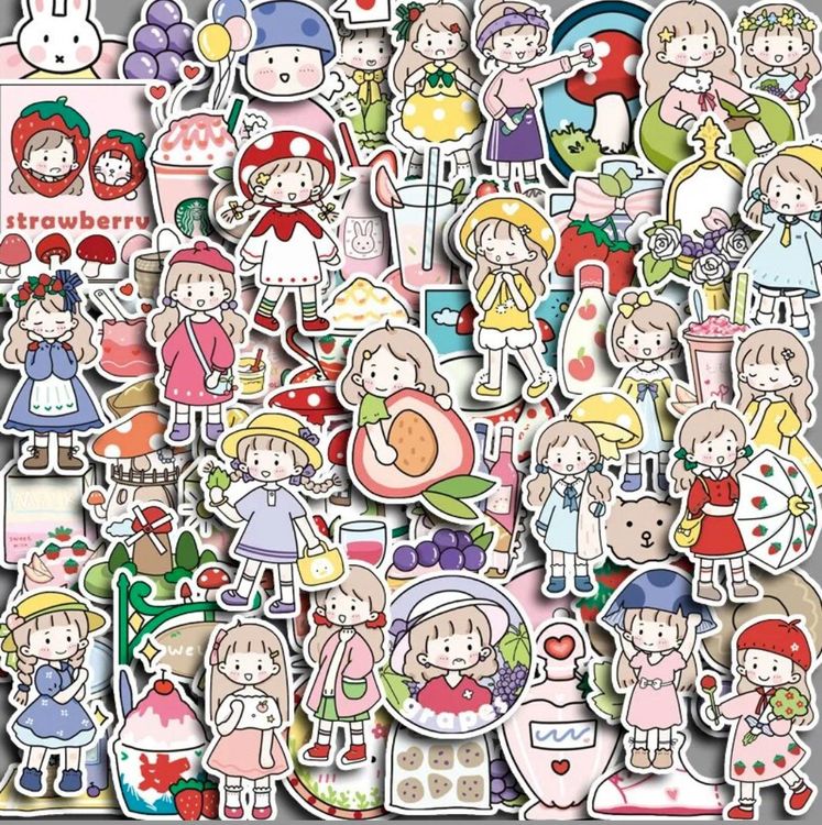 80 Stk. Sticker/Aufkleber - süsse Mädchenfigur (Neu und ...