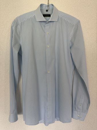 Chemise Eterna Super Slim rayée bleu clair et blanc – T. 37