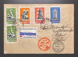 1940 Satzbrief Pro Patria B3-B6 Rotkreuzflug SAMADEN -Naters