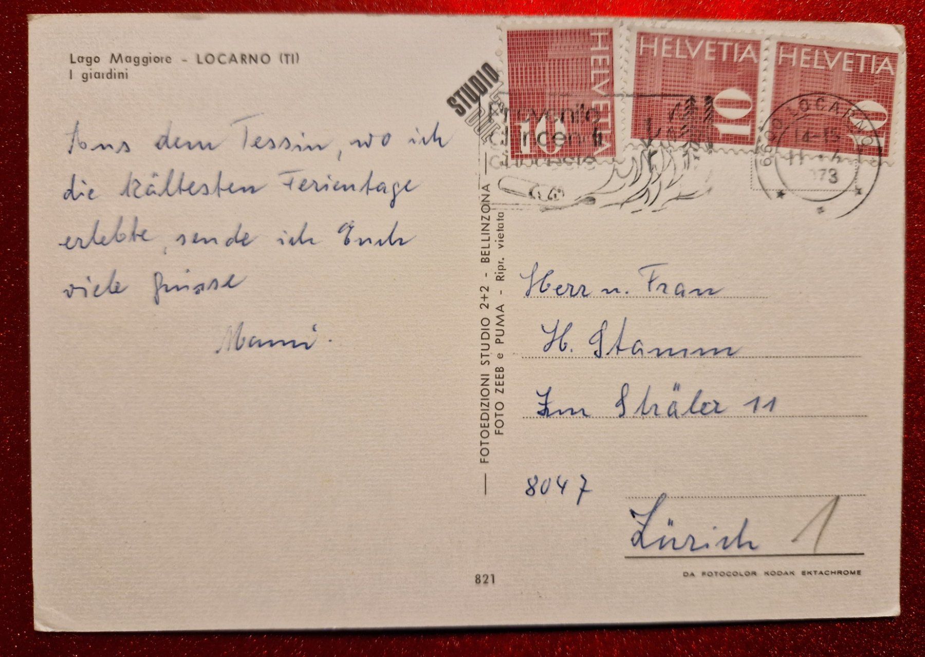 Ansichtskarten: Locarno, Lago Maggiore I giardini 1973 – Gebraucht aus Melchnau von Arthurius 1