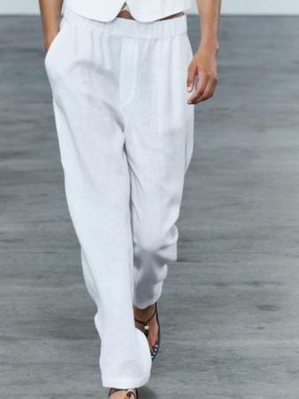New Zara Hose  aus leinen Weiss S